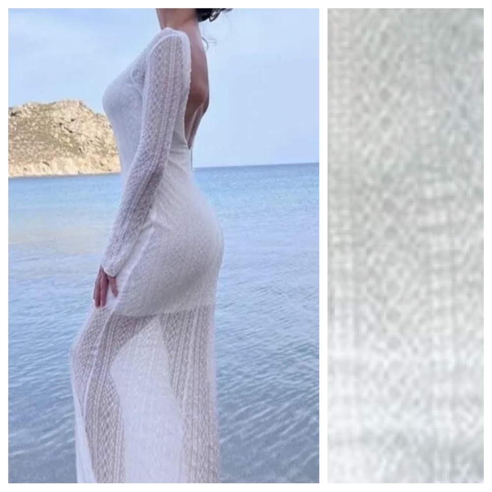 NWT. Zara White Lace Low Cut Back Midi Dress. Size L. - Picture 3 of 12